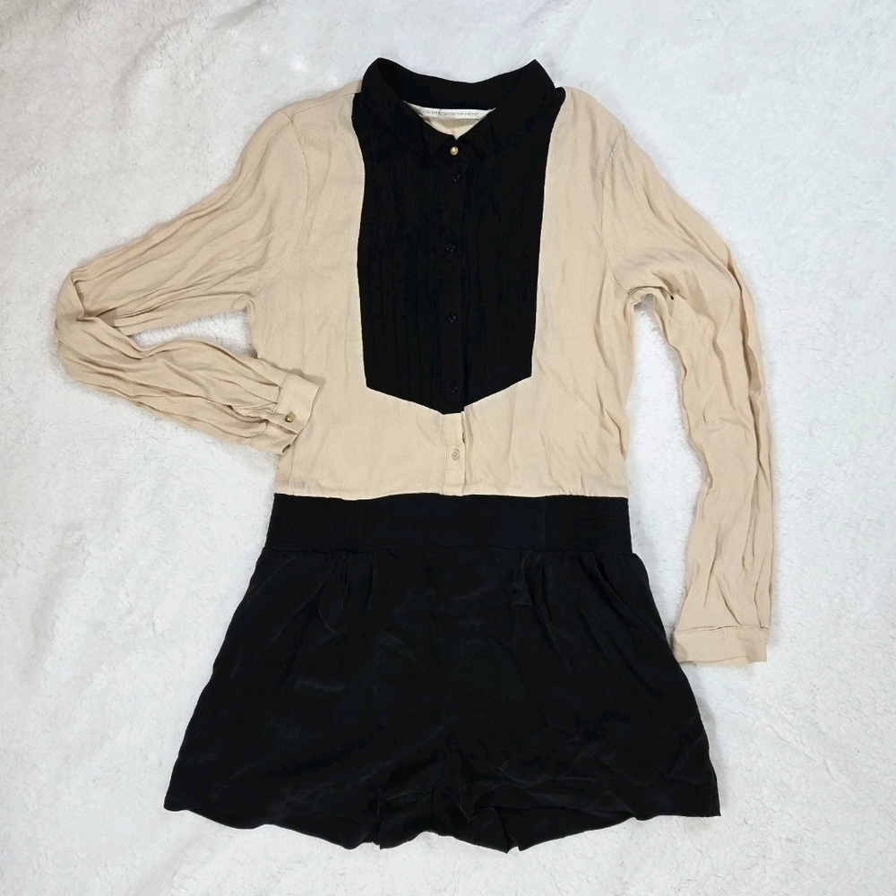 Twelfth Street by Cynthia Vincent Romper Silk Rayon Black Beige Size Small